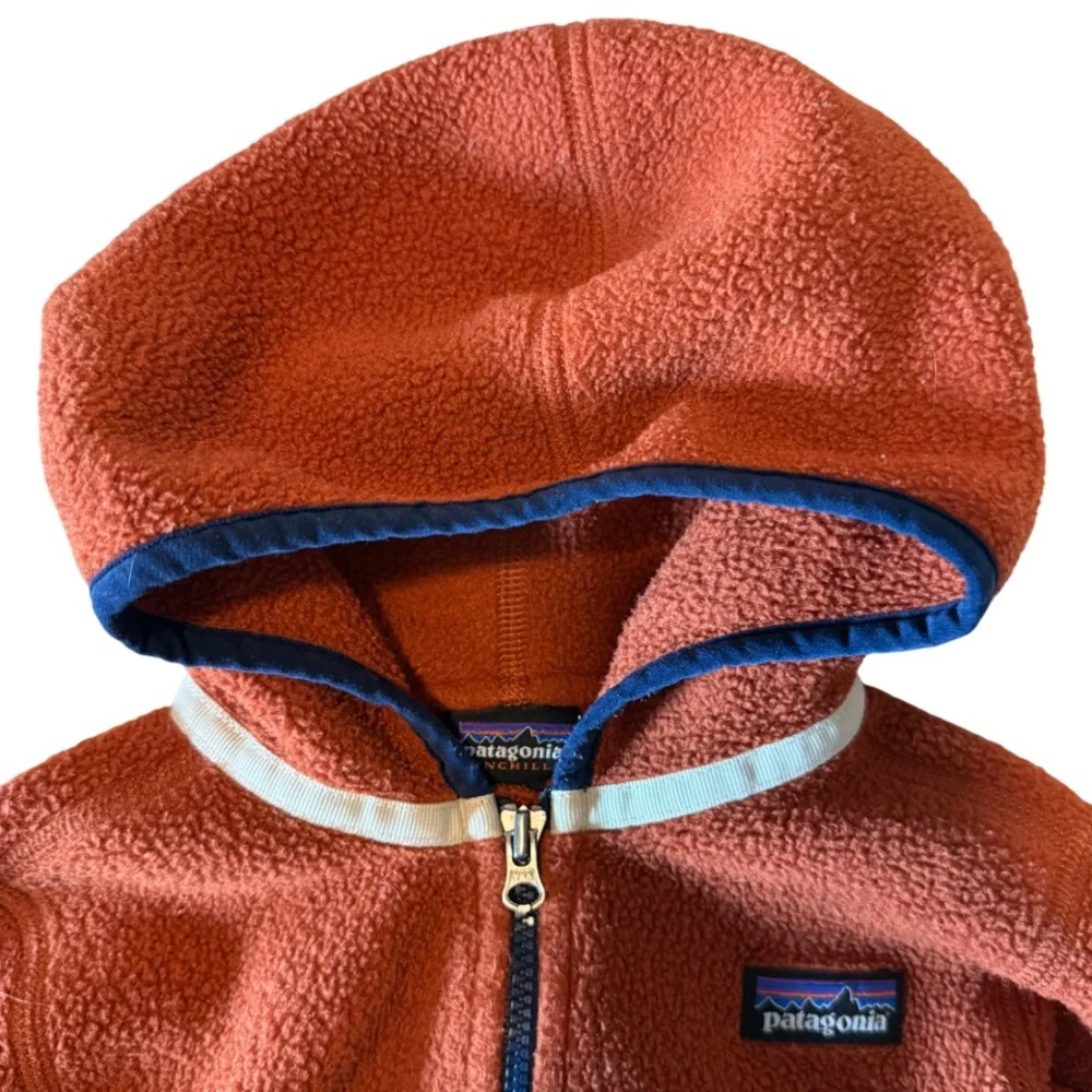 Patagonia Baby Synchilla Fleece Full Zip Hoodie Cardigan Rust Orange 12-18 Mths